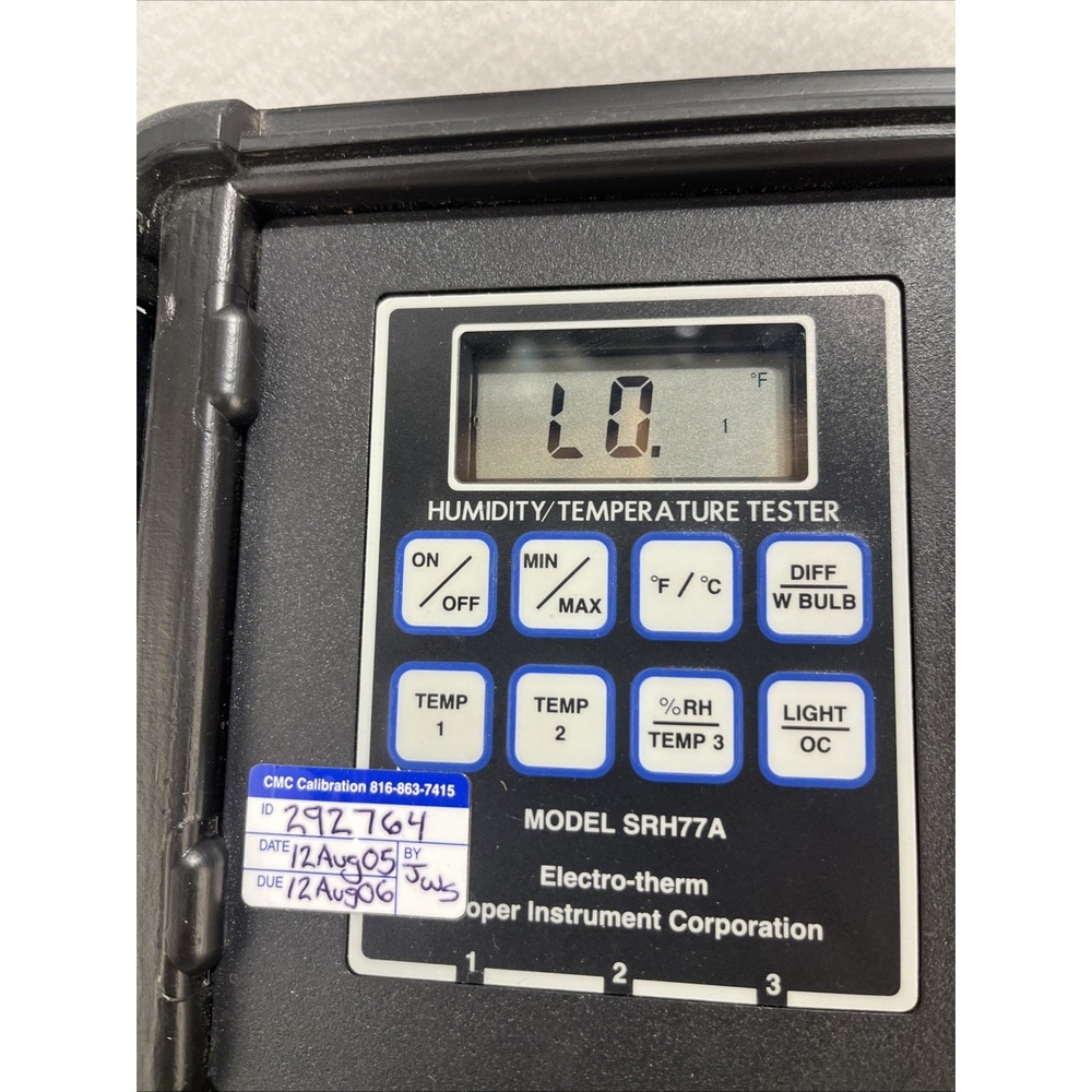Cooper Temperature/Humidity Digital Instrument SRH77A- Untested - Picture 2 of 8